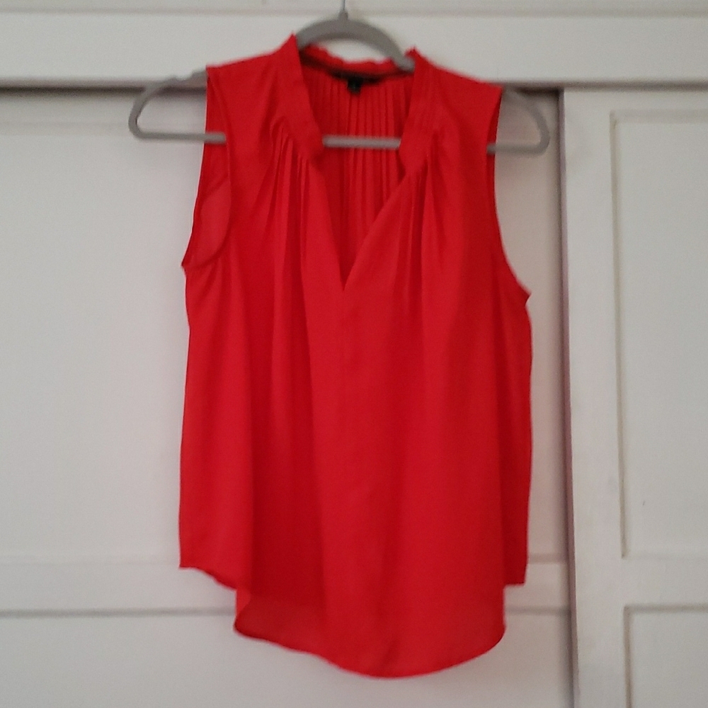 J. Crew Red Sleeveless Blouse with Mandarin Collar